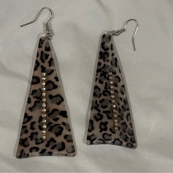 Leopard Print Earrings with Rhinestone Detail - Picture 2 of 3
